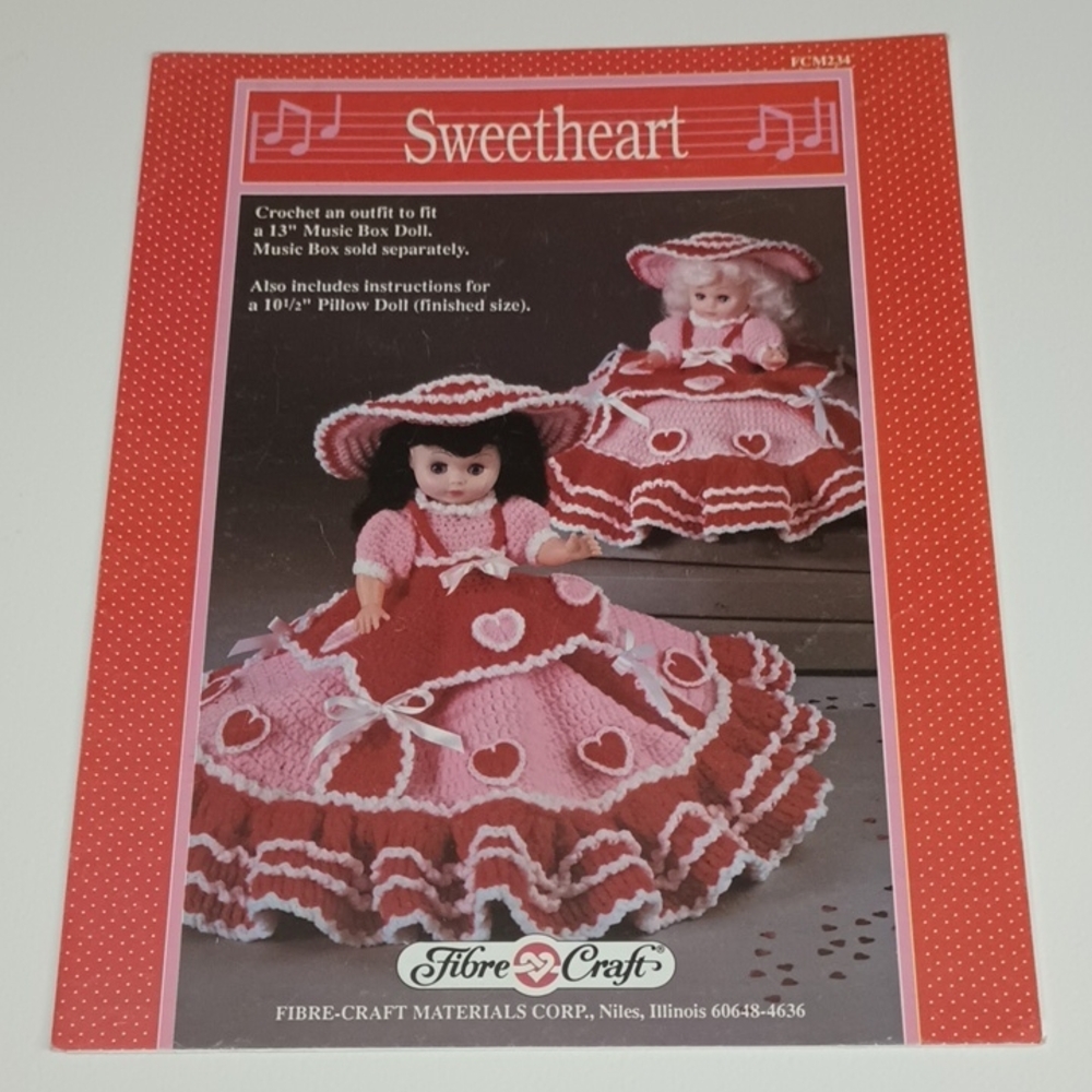 3/$15 VTG Sweetheart 13" Music Box Doll Crochet Pattern Fibre Craft FCM234